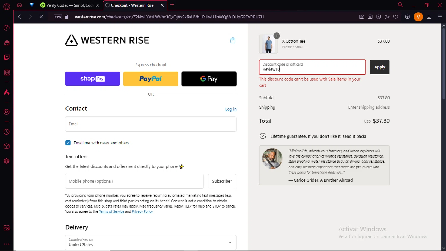 where to use Western Rise promo code box