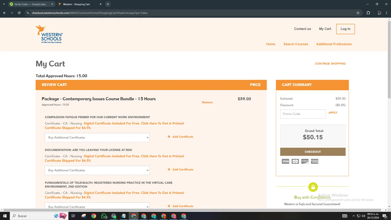 Western Schools checkout page showing Western Schools promo code box | Screenshot taken by SimplyCodes community member on Dec 26, 2024
