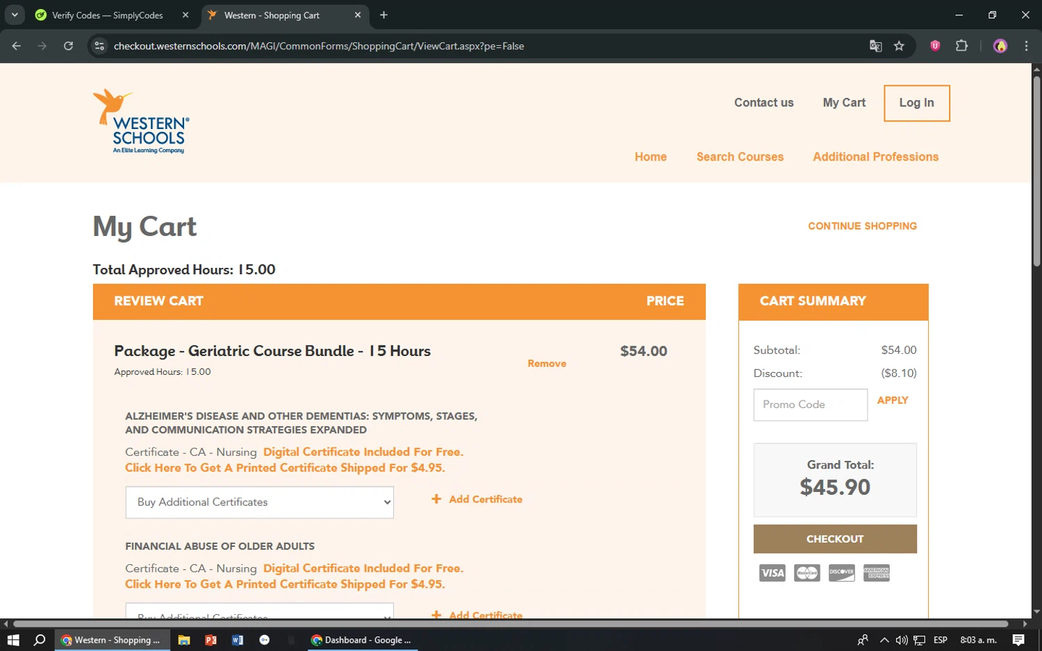 Western Schools promo code screenshot showing code DONTLEAVE applied at Western Schools checkout page. Uploaded by SimplyCodes community member TreasureShopper9156 on Jul 14, 2025