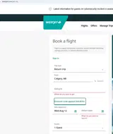 WestJet coupon verification screenshot