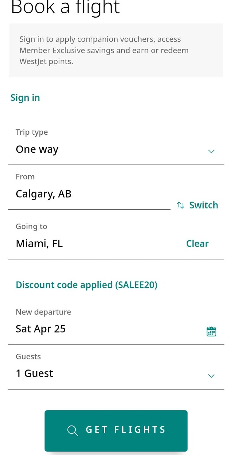 Verification screenshot for 20% Off Storewide at WestJet — 39d ago