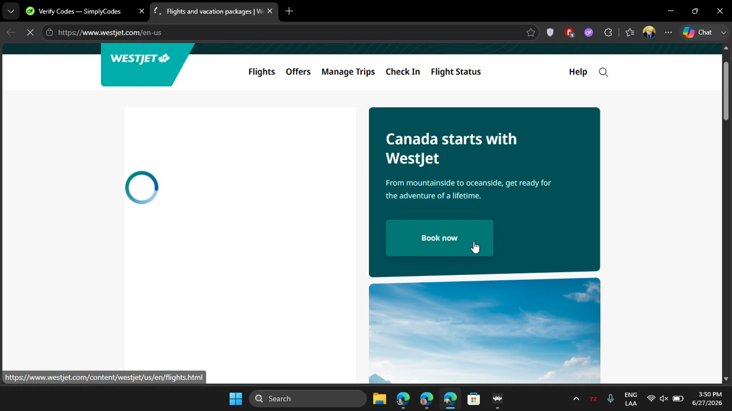 Verification screenshot for 10% Off Storewide at WestJet - 1d ago