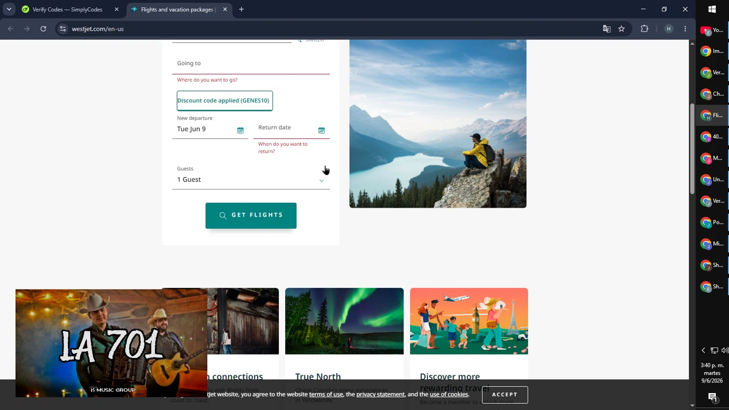 Verification screenshot for 10% Off Storewide at WestJet - 19d ago