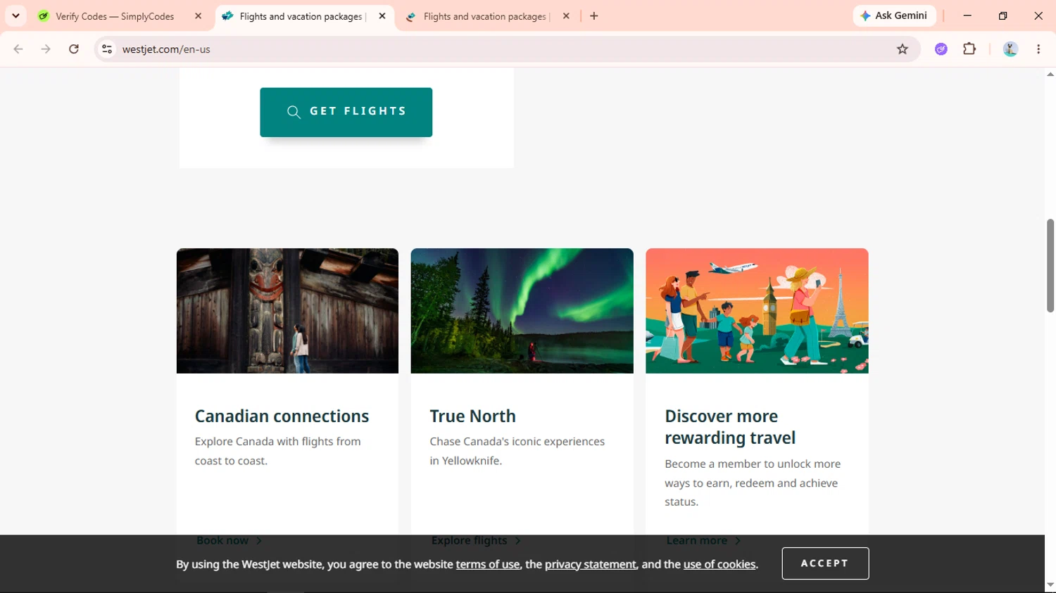 Verification screenshot for 20% Off Storewide at WestJet - 32d ago