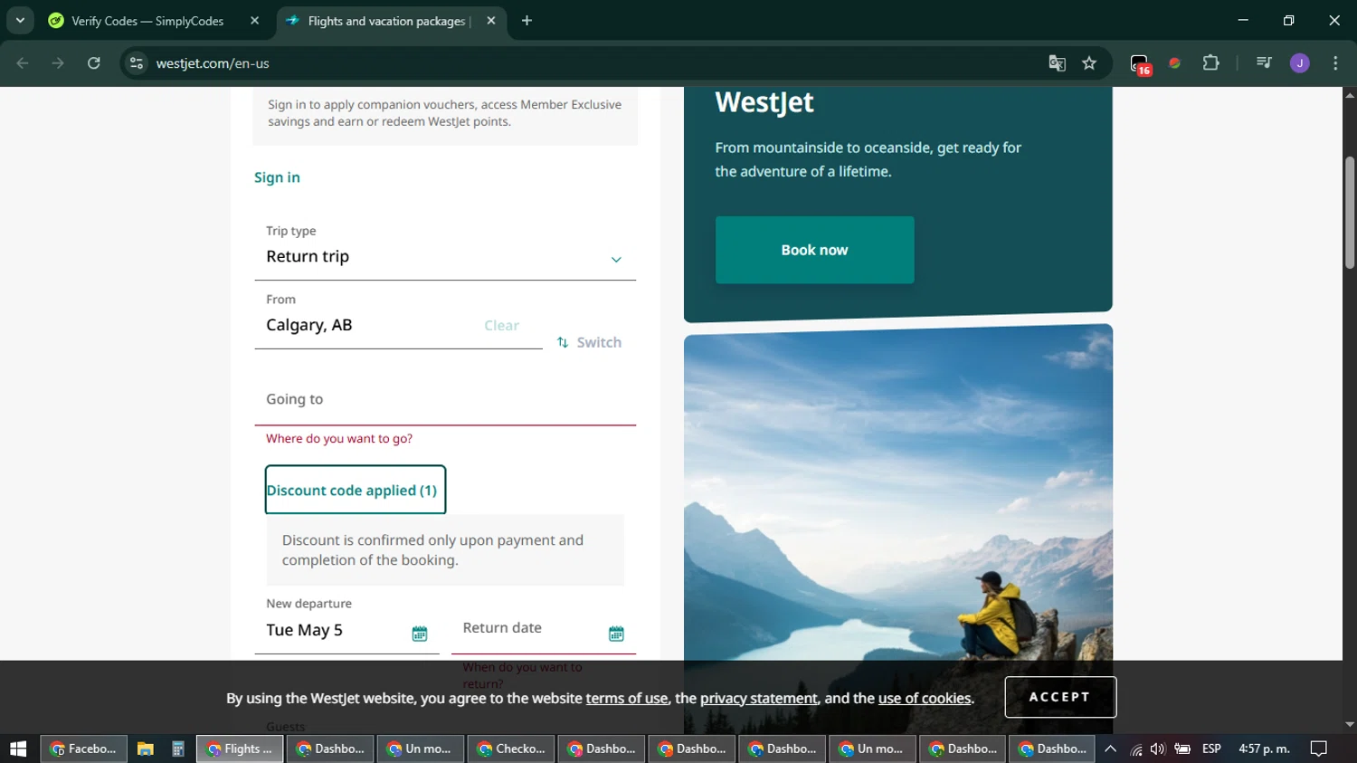 Verification screenshot for 20% Off Storewide at WestJet — 29d ago