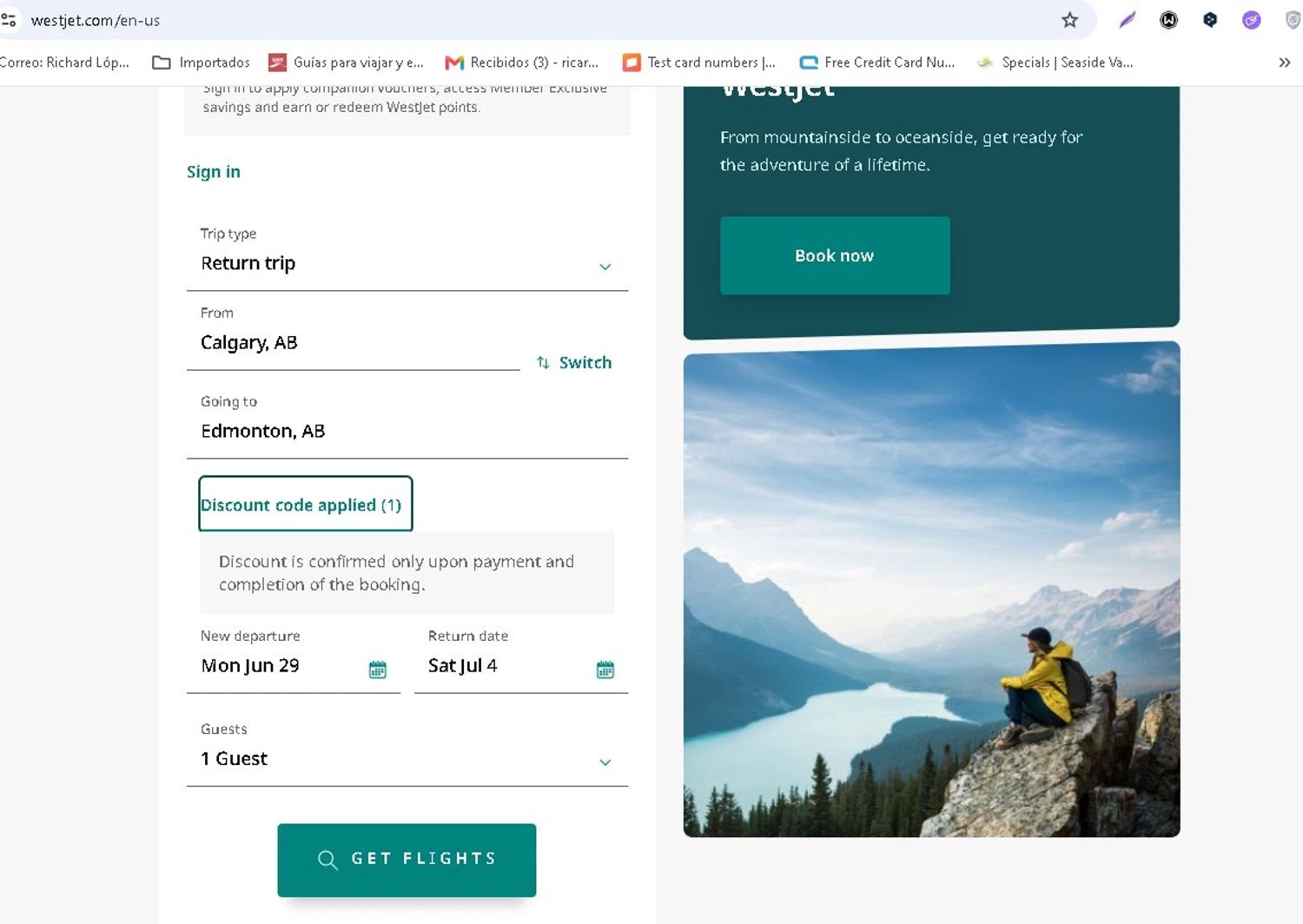 Verification screenshot for 15% Off Storewide at WestJet - 34d ago
