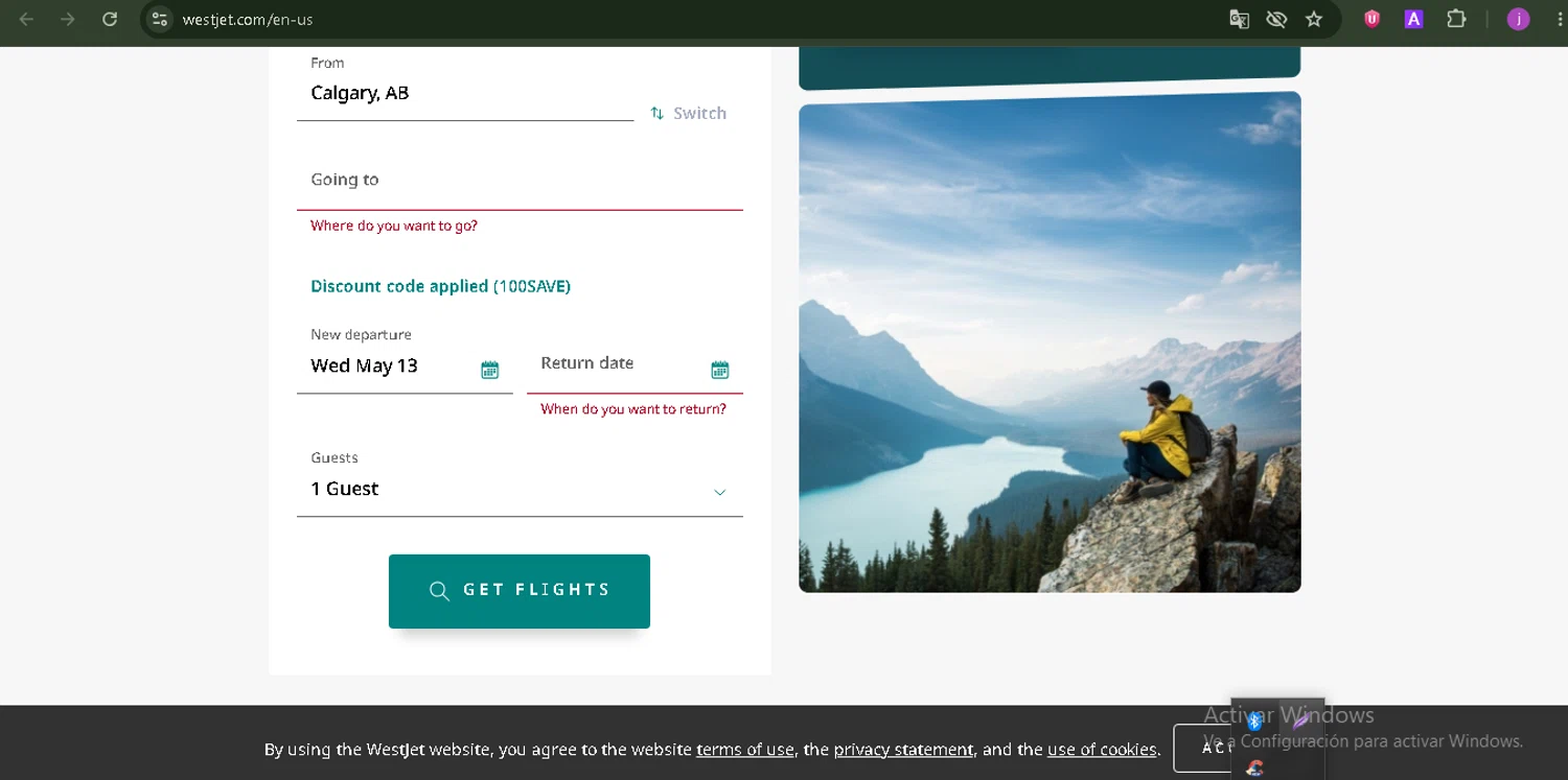 Verification screenshot for 10% Off Storewide at WestJet - 46d ago