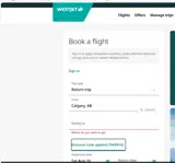 WestJet coupon verification screenshot