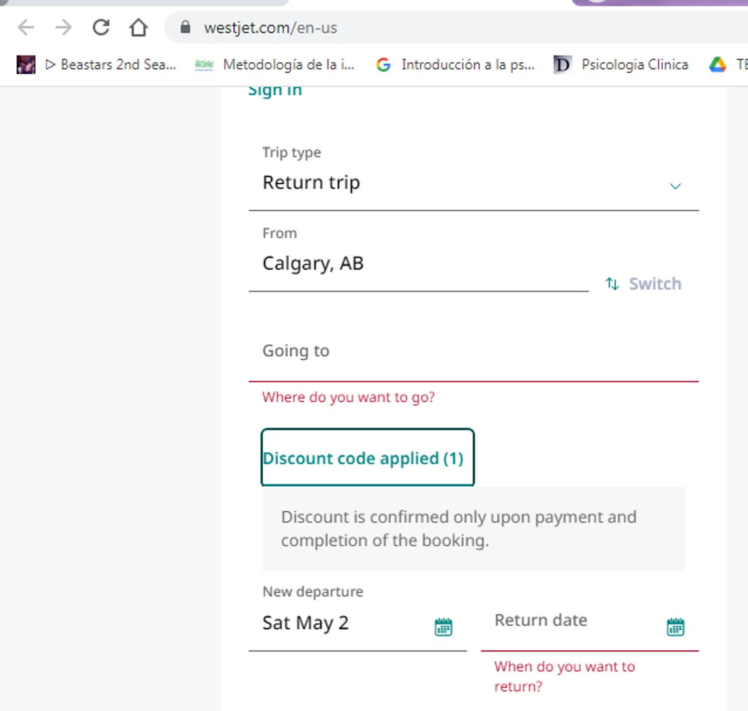 Verification screenshot for 15% Off Storewide at WestJet — 33d ago