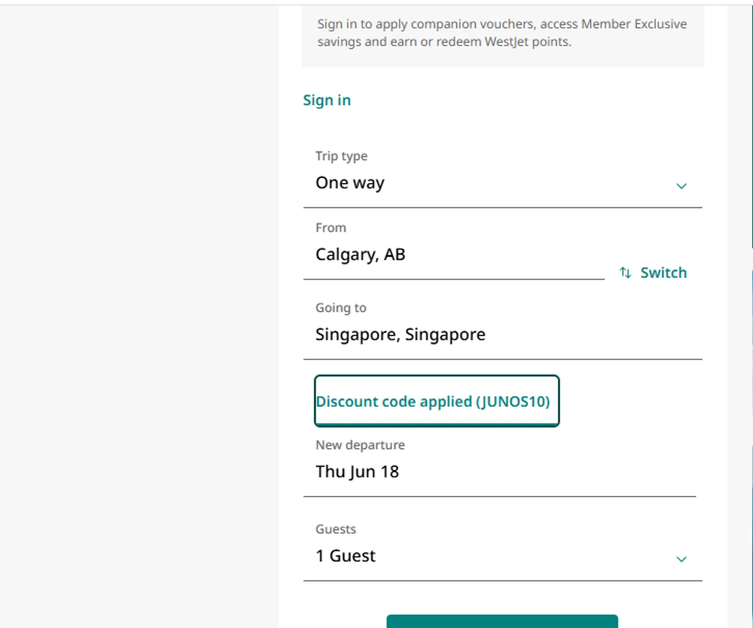 Verification screenshot for 10% Off Storewide at WestJet - 10d ago