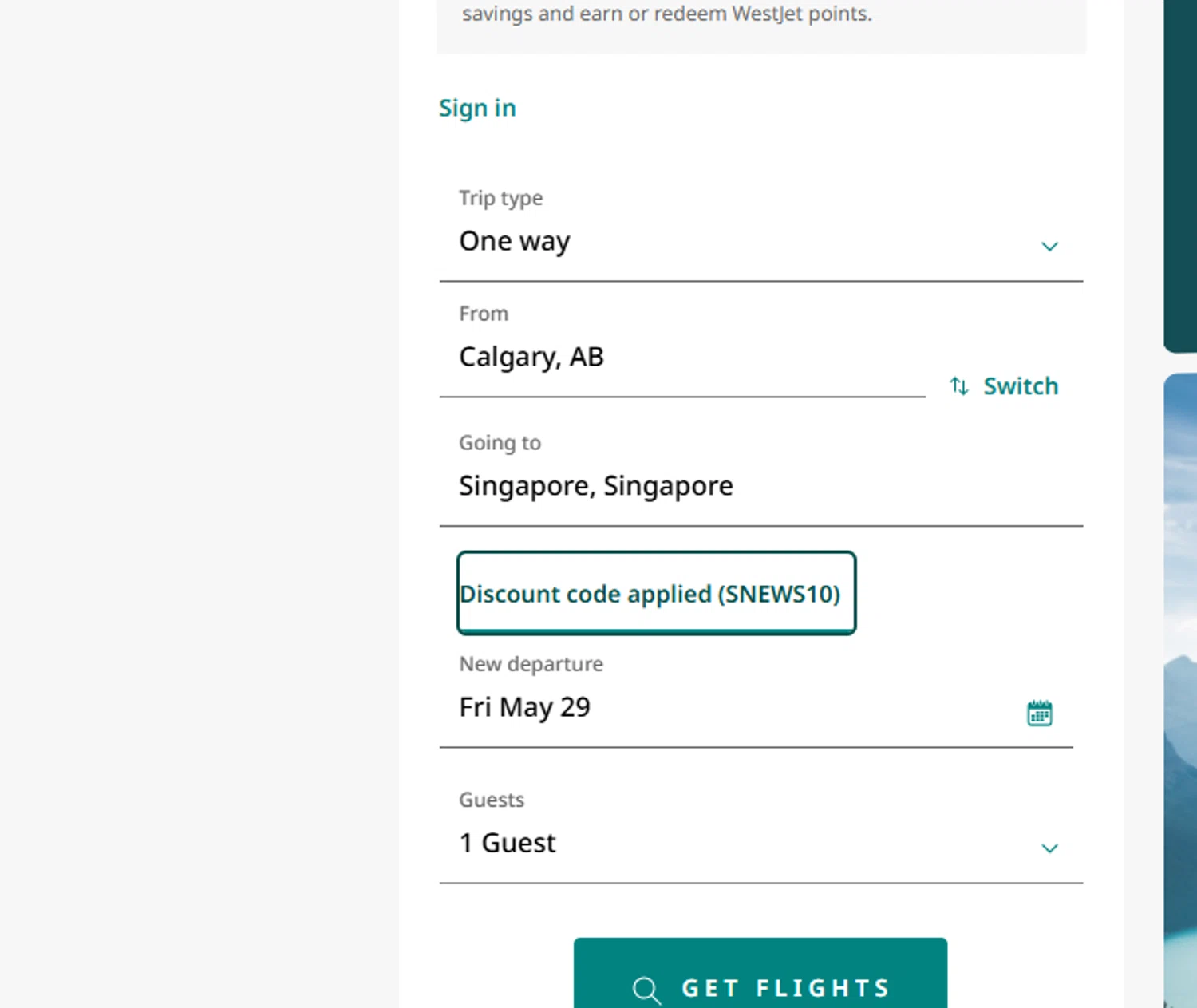 Verification screenshot for 10% Off Storewide at WestJet — 5d ago