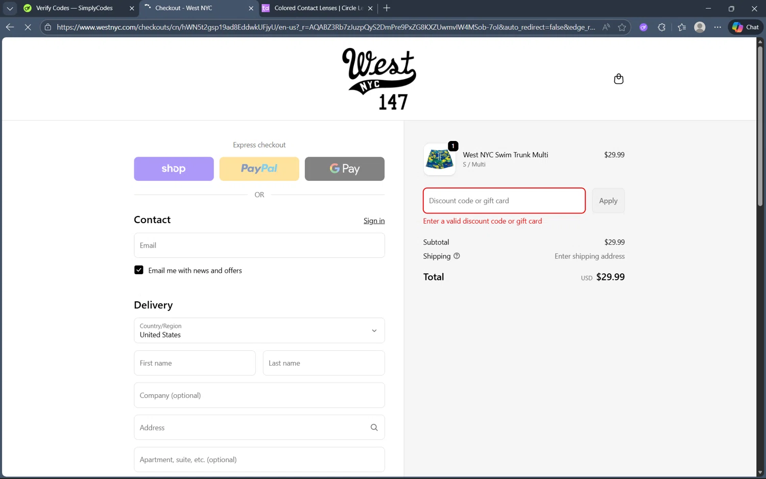 West NYC promo code screenshot showing code TENNER applied at West NYC checkout page. Uploaded by SimplyCodes community member frijolito on Nov 30, 2025