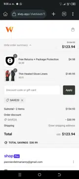 Save20 coupon verification screenshot