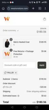 FALL20 coupon verification screenshot