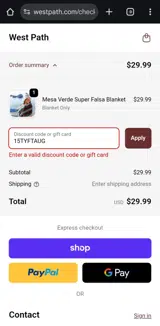 15TYFTAUG coupon verification screenshot