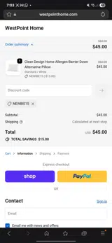 NEWBIE15 coupon verification screenshot