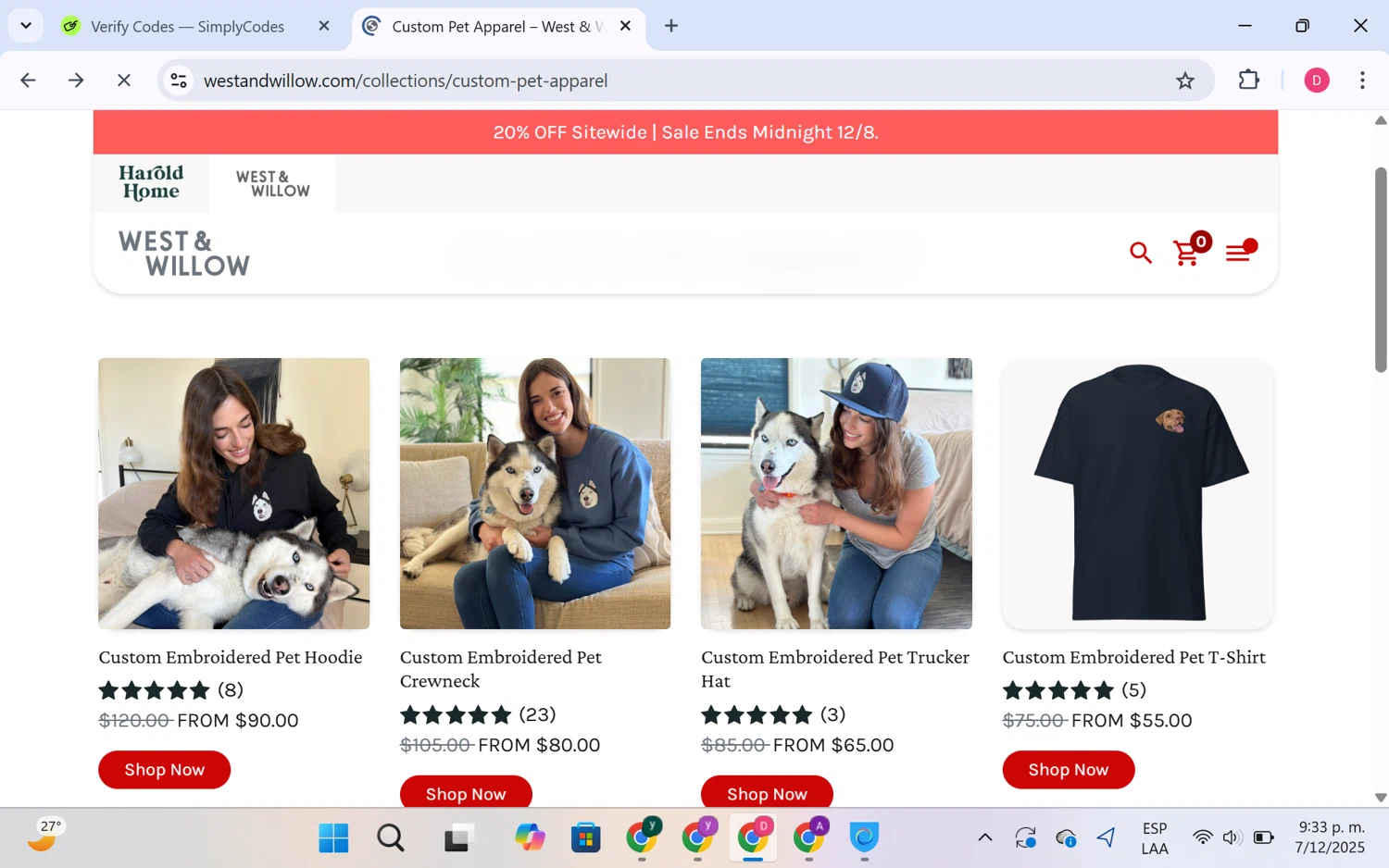 West & Willow discount code screenshot showing code SAVE15 applied at West & Willow checkout page. Uploaded by SimplyCodes community member LuckyHero4650 on Dec 8, 2025