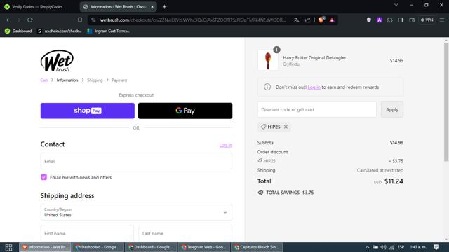 Wet Brush checkout page showing Wet Brush promo code box | Screenshot taken by SimplyCodes community member on Apr 17, 2024