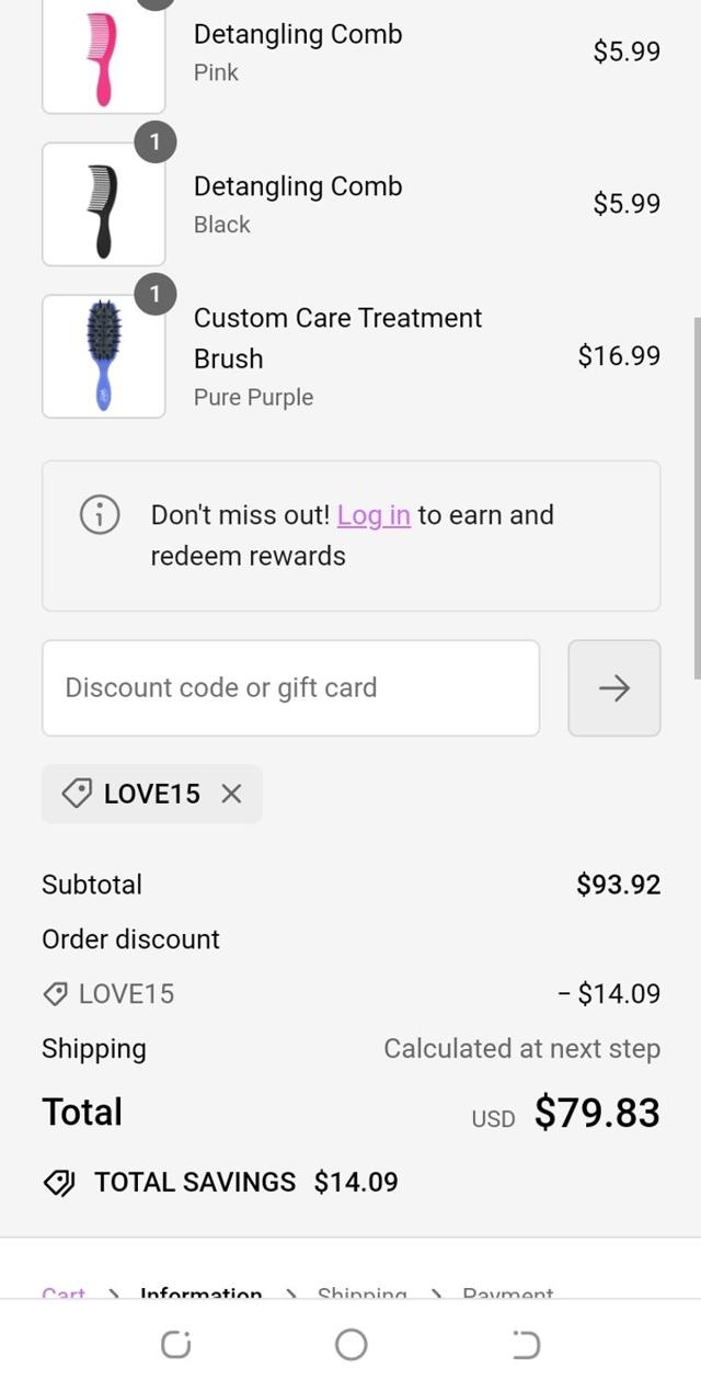 Wet Brush checkout page showing Wet Brush promo code box | Screenshot taken by SimplyCodes community member on Apr 6, 2024