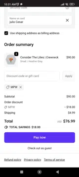 MPW coupon verification screenshot