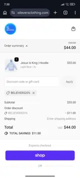 BELIEVERS20% coupon verification screenshot