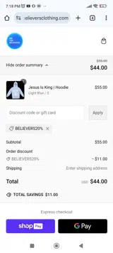 BELIEVERS20% coupon verification screenshot