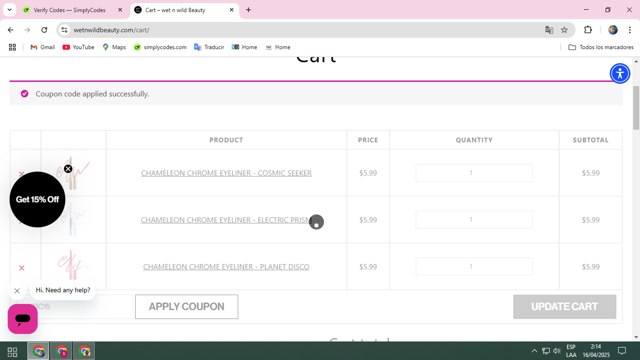 Wet n Wild checkout page showing Wet n Wild promo code box | Screenshot taken by SimplyCodes community member on Apr 16, 2025