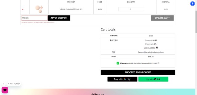 Wet n Wild checkout page showing Wet n Wild promo code box | Screenshot taken by SimplyCodes community member on May 8, 2025