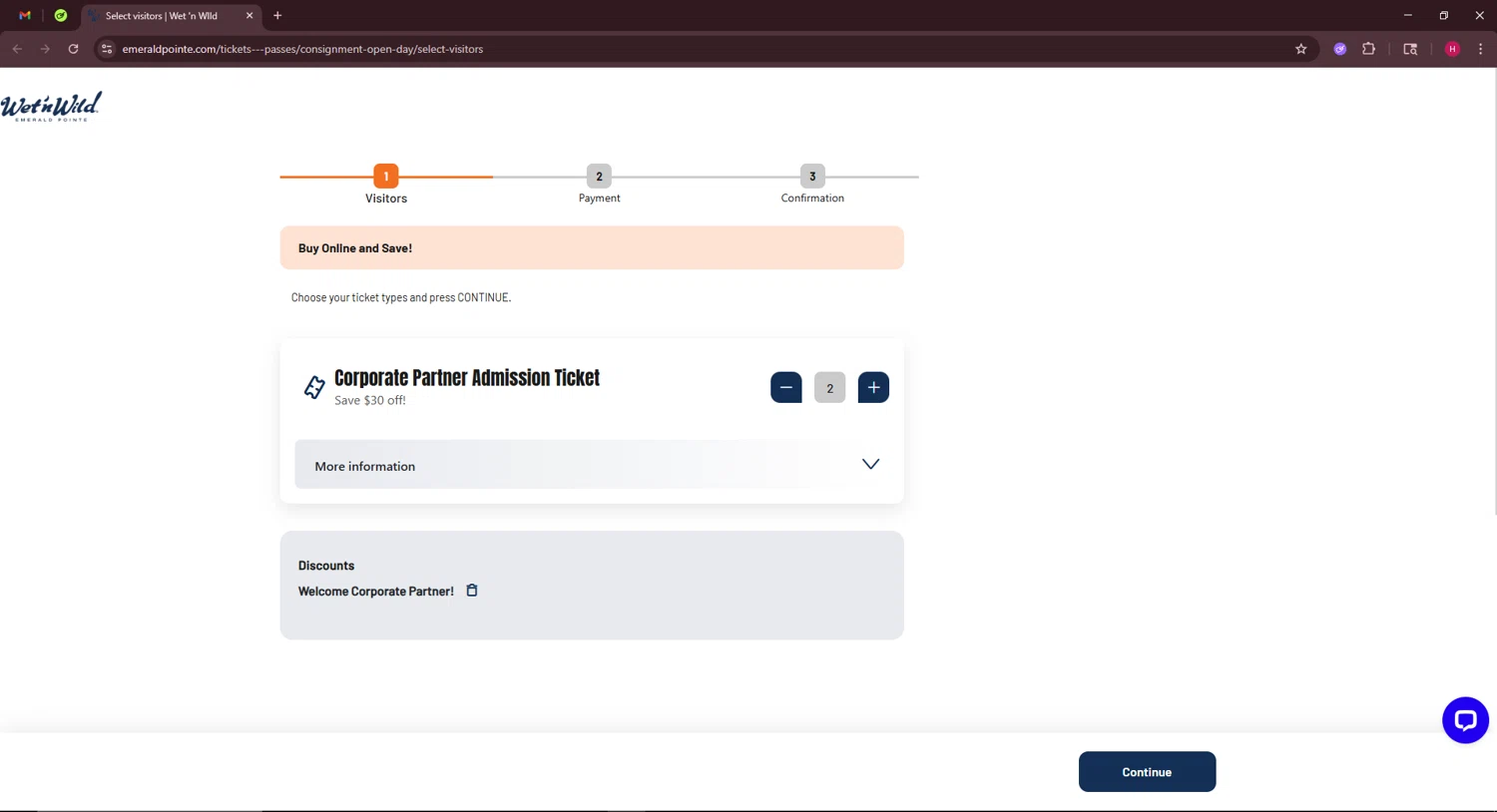 Wet 'n Wild Emerald Pointe promo code screenshot showing code WWEPFUN applied at Wet 'n Wild Emerald Pointe checkout page. Uploaded by SimplyCodes community member RewardWarden8289 on Jul 21, 2025