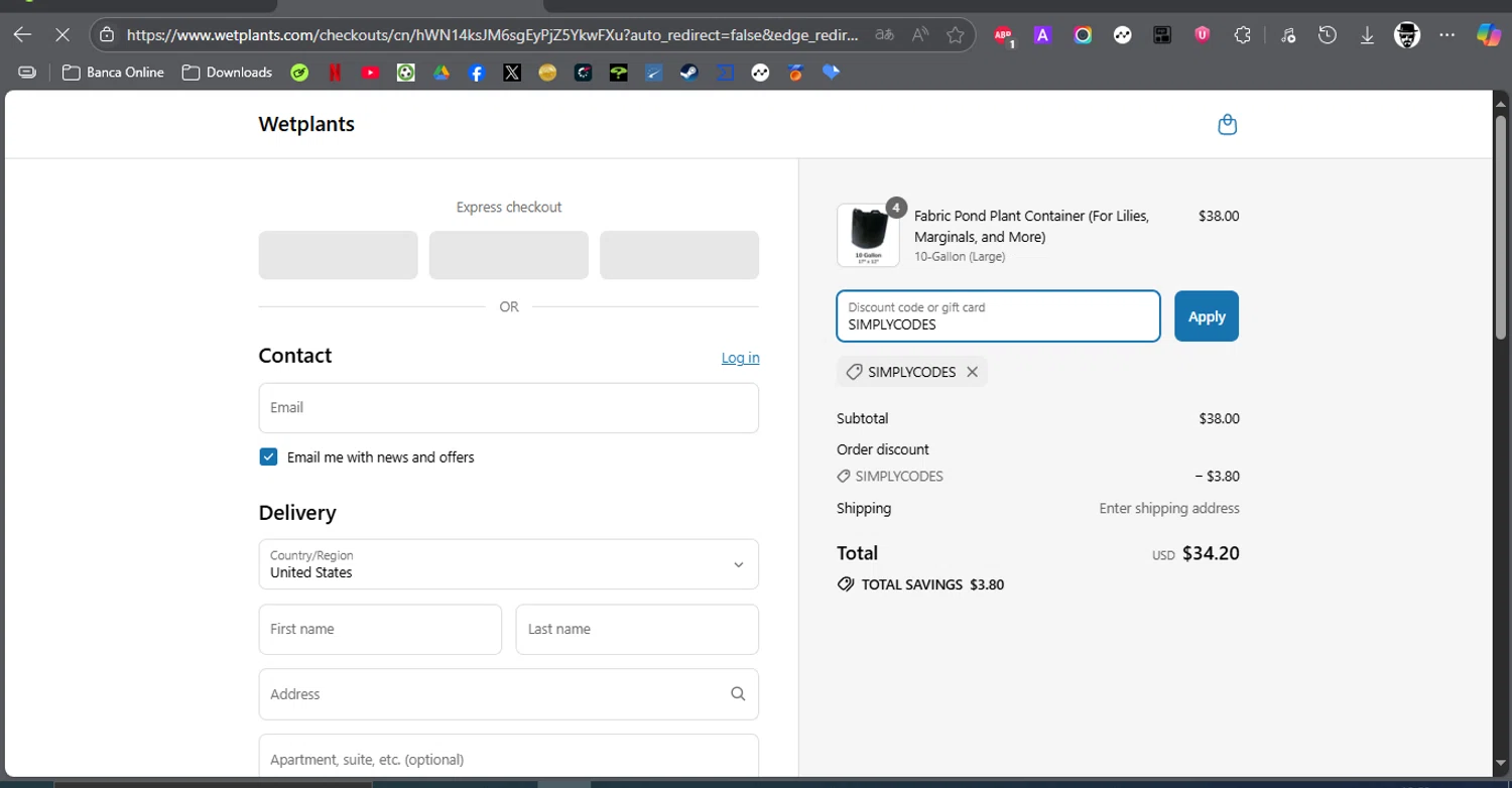 Wetplants coupon code screenshot showing code SIMPLYCODES applied at Wetplants checkout page. Uploaded by SimplyCodes community member ROCKSORD on Jul 26, 2025
