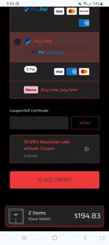 CYNTHIA coupon verification screenshot