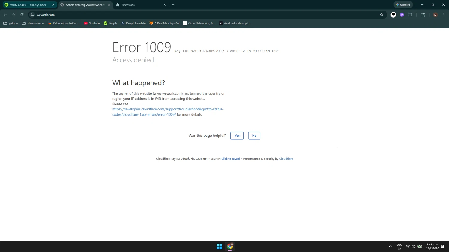Wework promo code screenshot showing code CODE10 applied at Wework checkout page. Uploaded by SimplyCodes community member Maocar on Feb 19, 2026