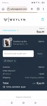 holly coupon verification screenshot
