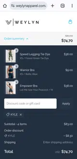 KYLE coupon verification screenshot