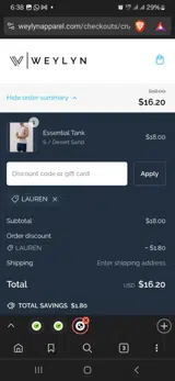 Lauren coupon verification screenshot