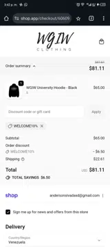 WELCOME10% coupon verification screenshot