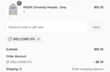 WELCOME10% coupon verification screenshot