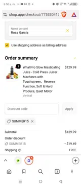 SUMMER15 coupon verification screenshot