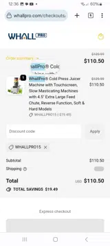WHALLPRO15 coupon verification screenshot