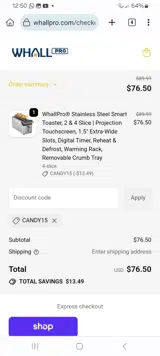 CANDY15 coupon verification screenshot