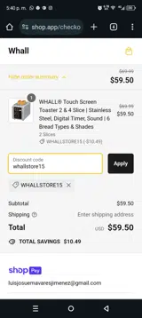 whallstore15 coupon verification screenshot