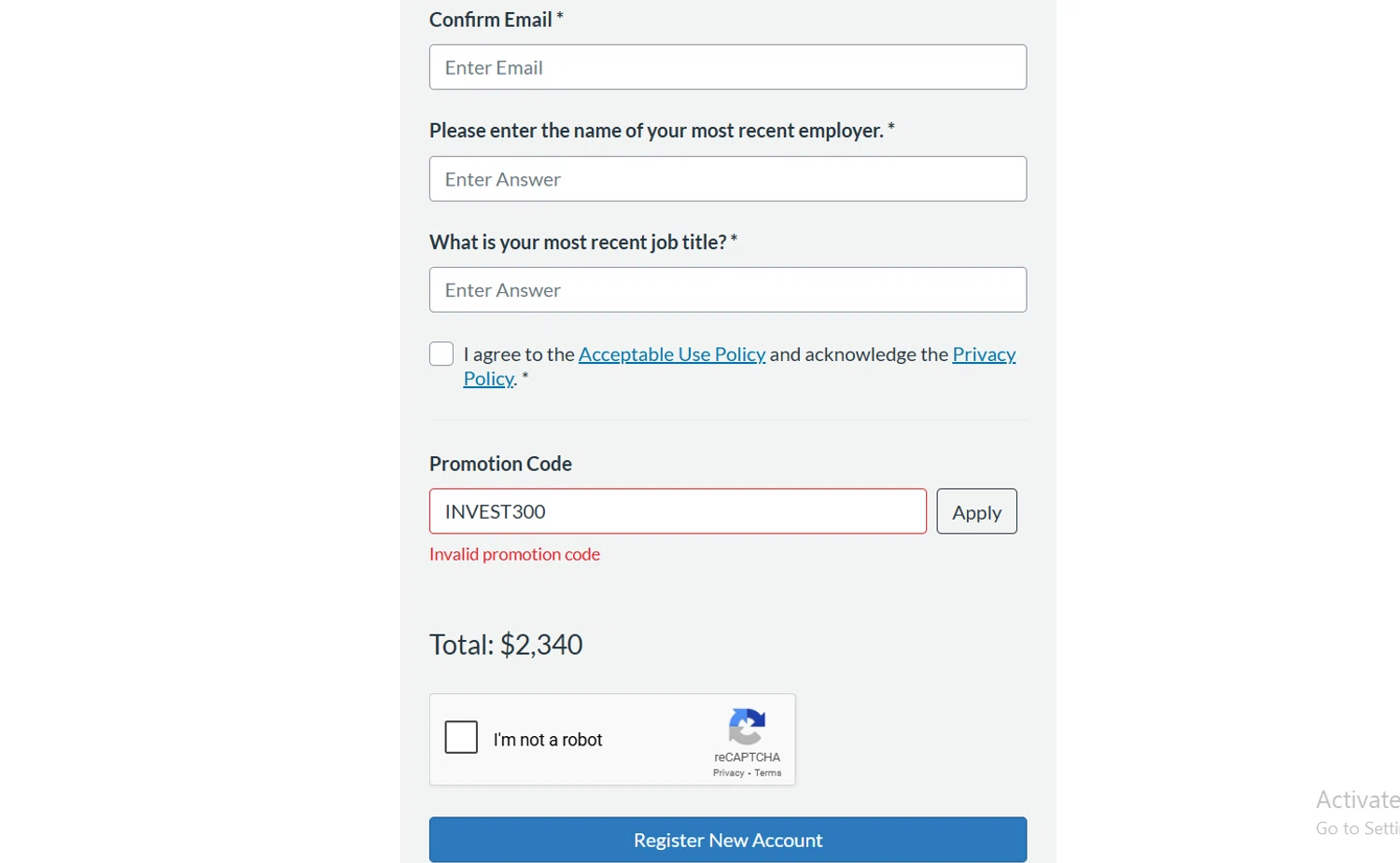 Wharton Online promo code screenshot showing code INVEST300 applied at Wharton Online checkout page. Uploaded by SimplyCodes community member Lioniel on Feb 6, 2025