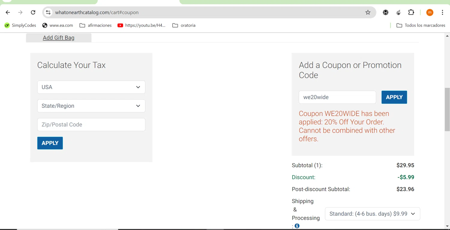 where to use What on Earth promo code box