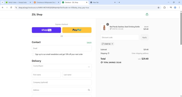 Whipsnade Zoo checkout page showing Whipsnade Zoo discount code box | Screenshot taken by SimplyCodes community member on Aug 16, 2025