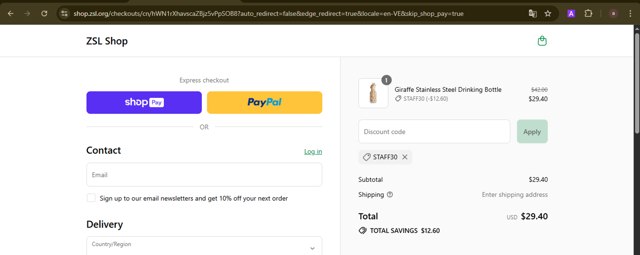 Whipsnade Zoo checkout page showing Whipsnade Zoo discount code box | Screenshot taken by SimplyCodes community member on Aug 16, 2025