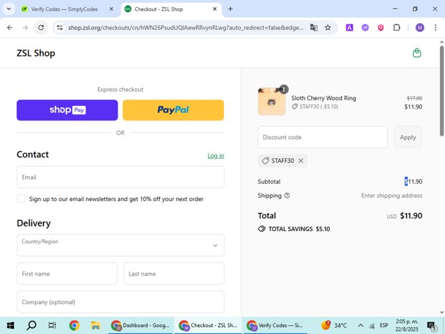 Whipsnade Zoo checkout page showing Whipsnade Zoo discount code box | Screenshot taken by SimplyCodes community member on Aug 22, 2025
