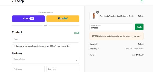 Whipsnade Zoo checkout page showing Whipsnade Zoo discount code box | Screenshot taken by SimplyCodes community member on Aug 10, 2025