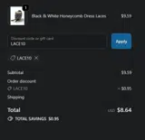 LACE10 coupon verification screenshot