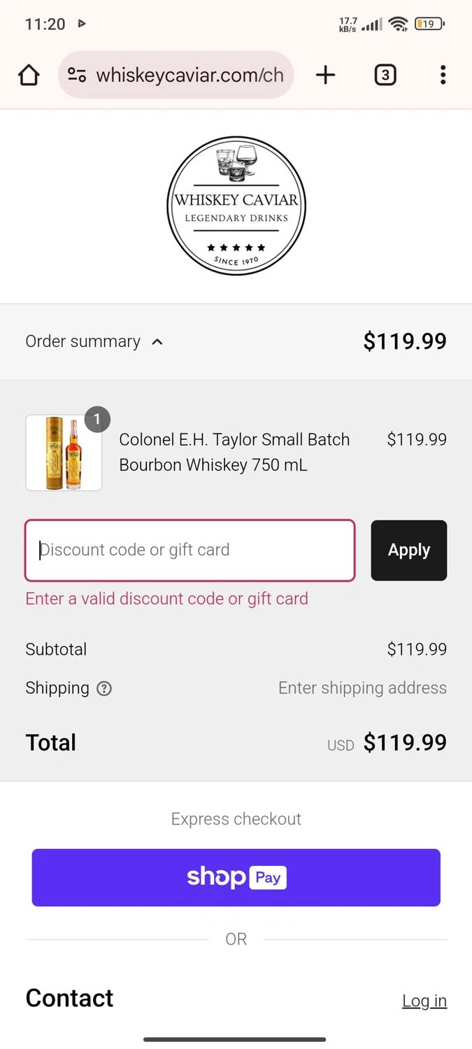 Whiskey Caviar discount code screenshot showing code MLK10 applied at Whiskey Caviar checkout page. Uploaded by SimplyCodes community member Esteban on Feb 17, 2025