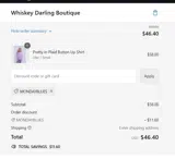Whiskey Darling Boutique coupon verification screenshot